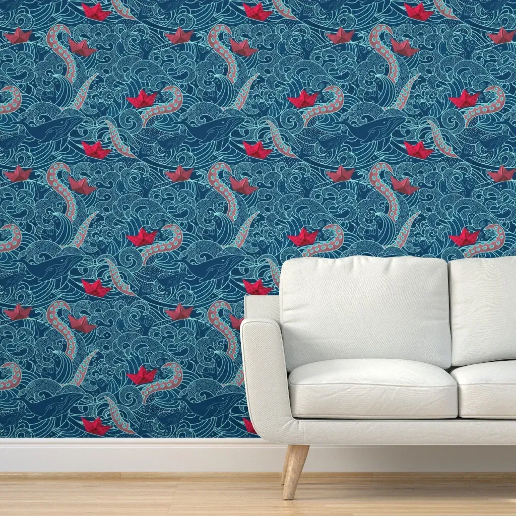 Octopus Ocean Playground Peel and Stick Wallpaper - Teal product