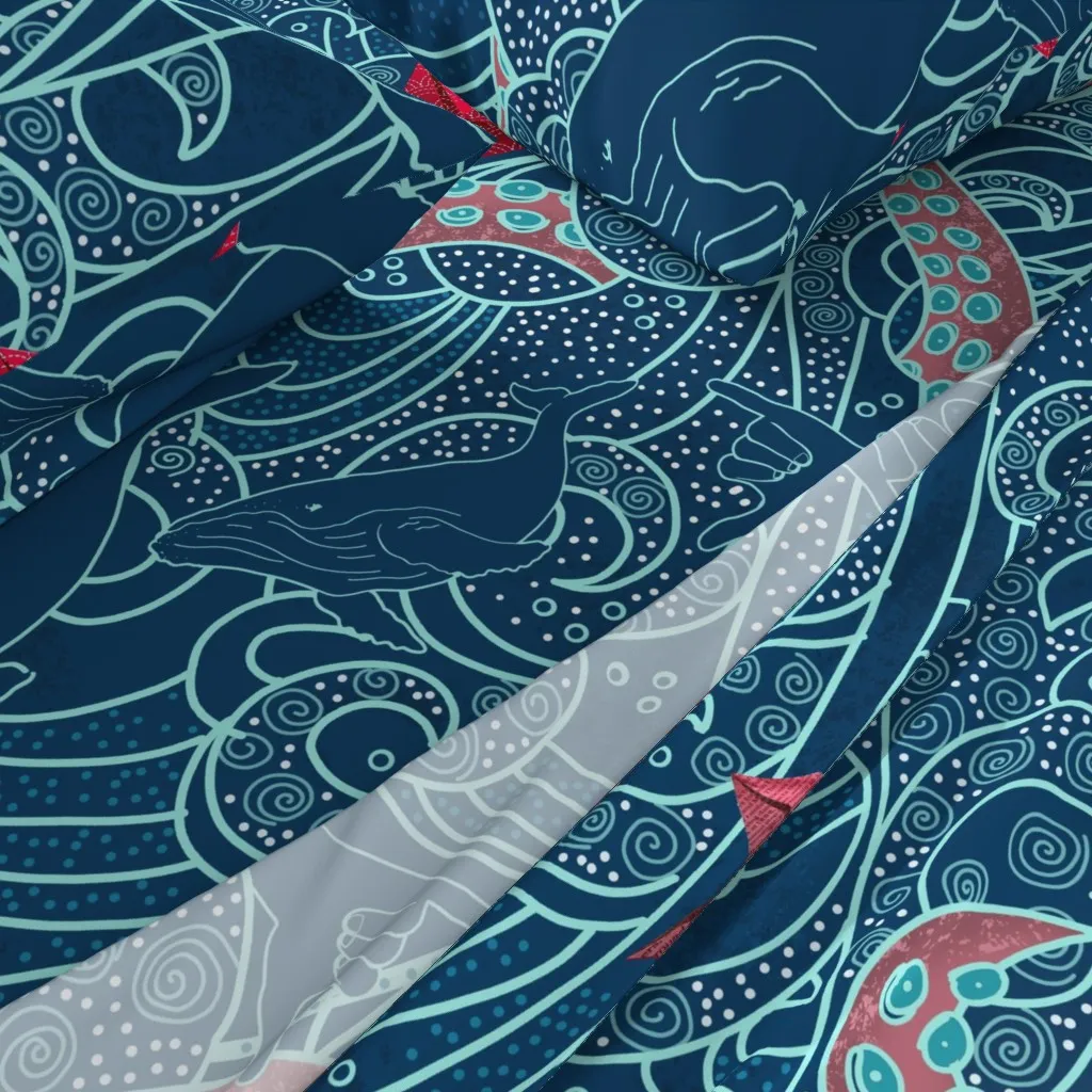 Octopus Ocean Playground Shaka Queen Sheet Set - Teal alternate view