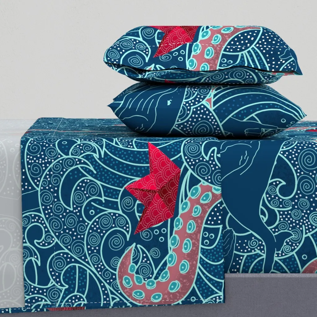 Octopus Ocean Playground Shaka Queen Sheet Set - Teal product
