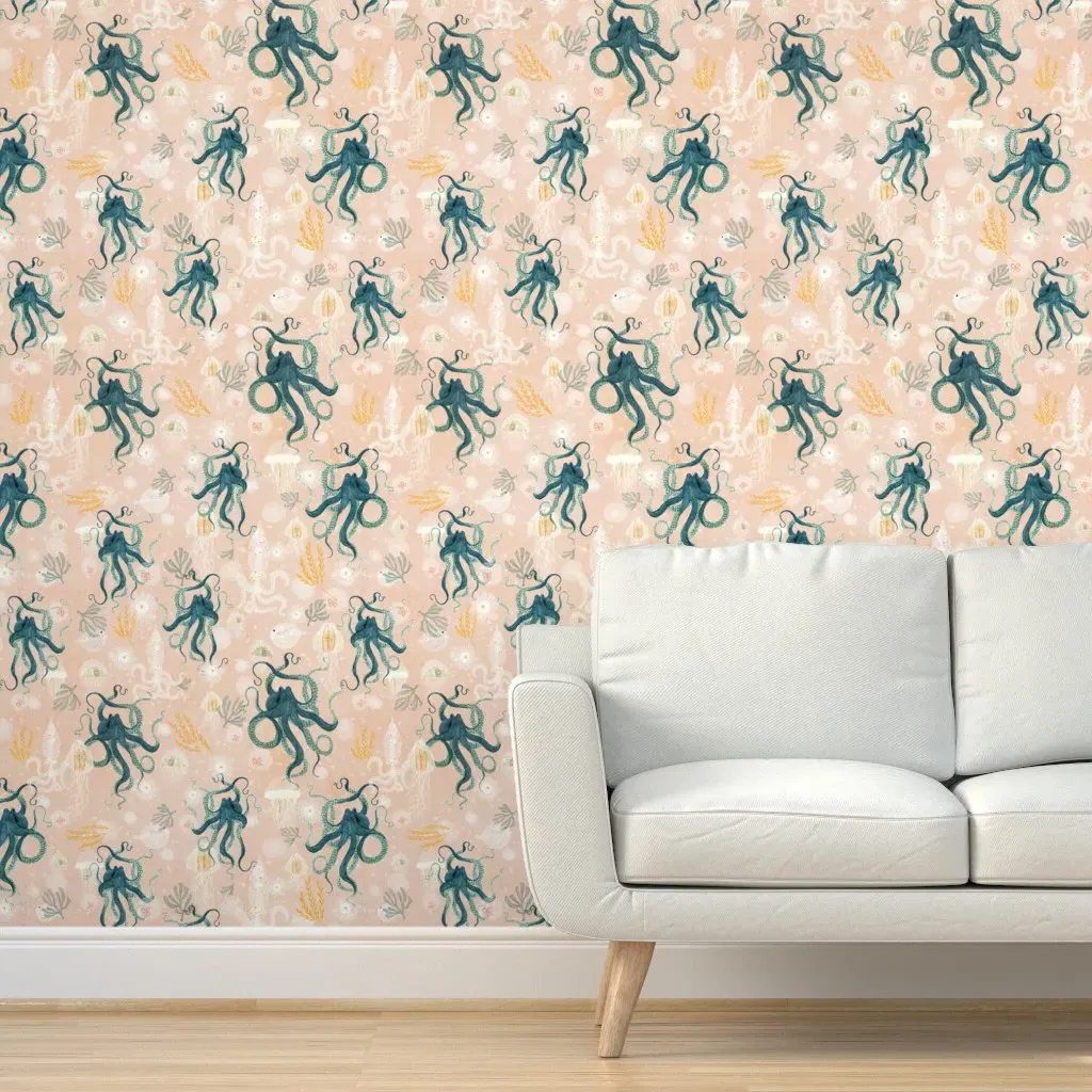 Octopus Peel and Stick Wallpaper - Blush product