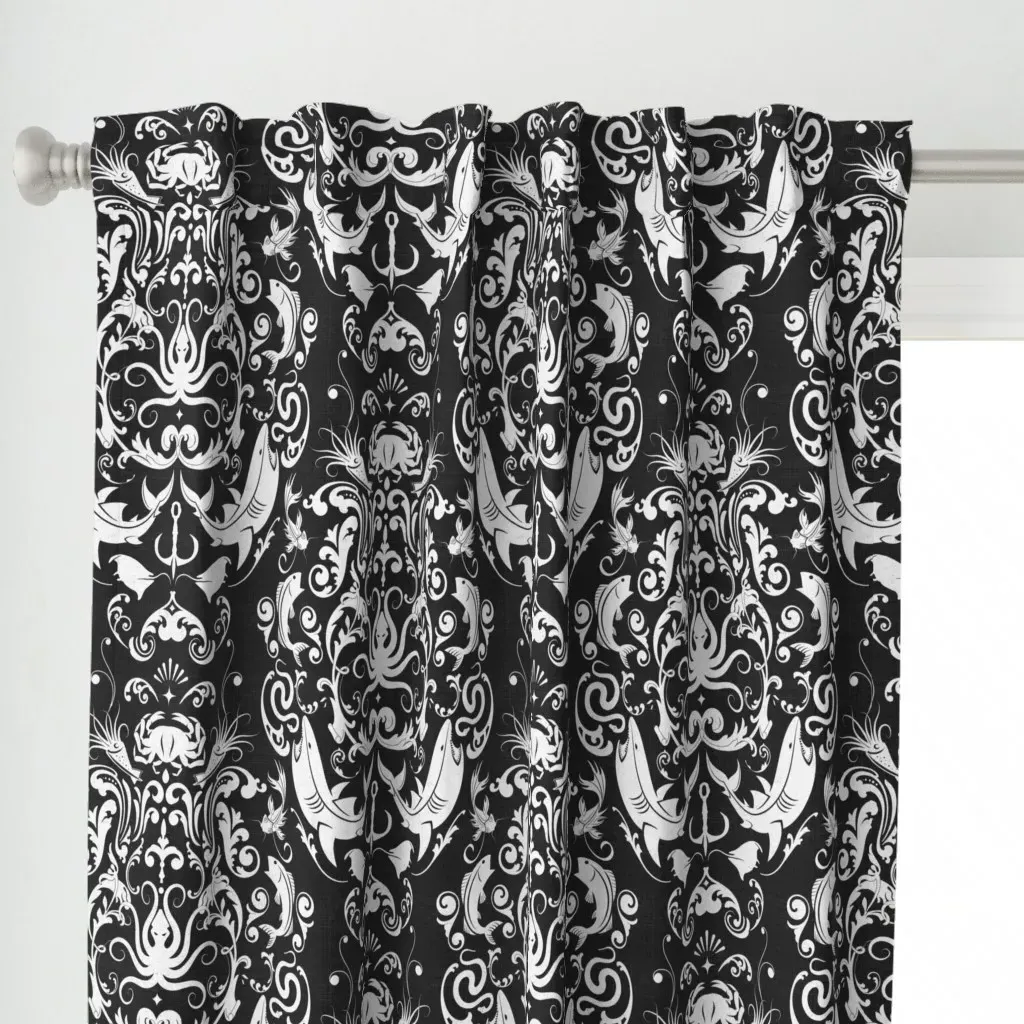 Octopus's Garden Shark Curtain Panel - White alternate view