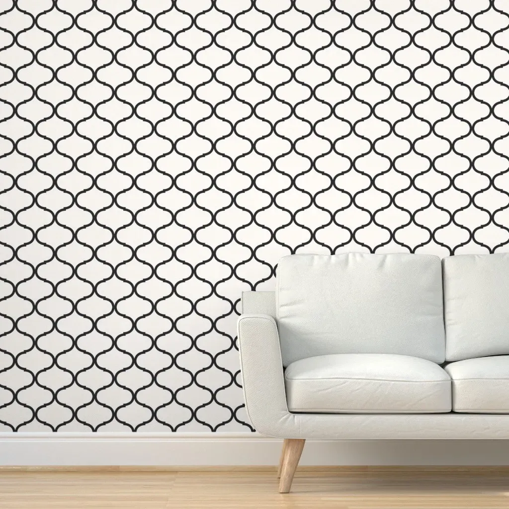Ogee Trellis Peel and Stick Wallpaper - Black and White product