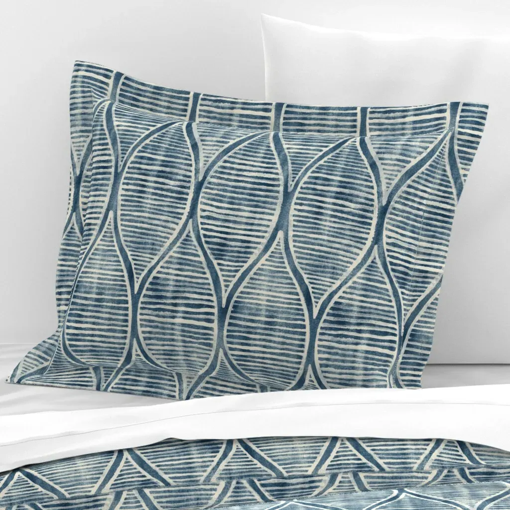 Ogees Linework Standard Flanged Cushion Cover - Indigo, Cotton Sateen product