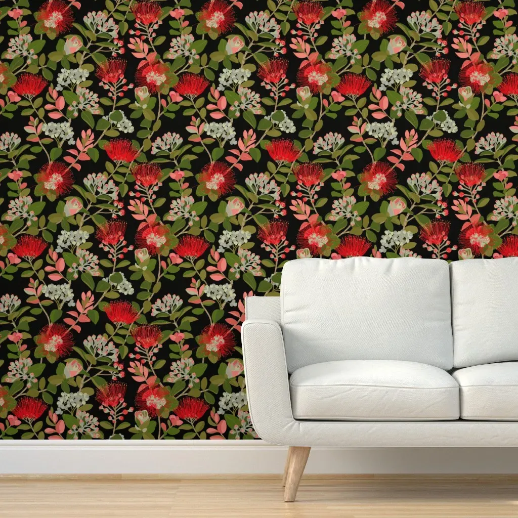 Ohia Lehua Tree Peel and Stick Wallpaper - Red, Black product
