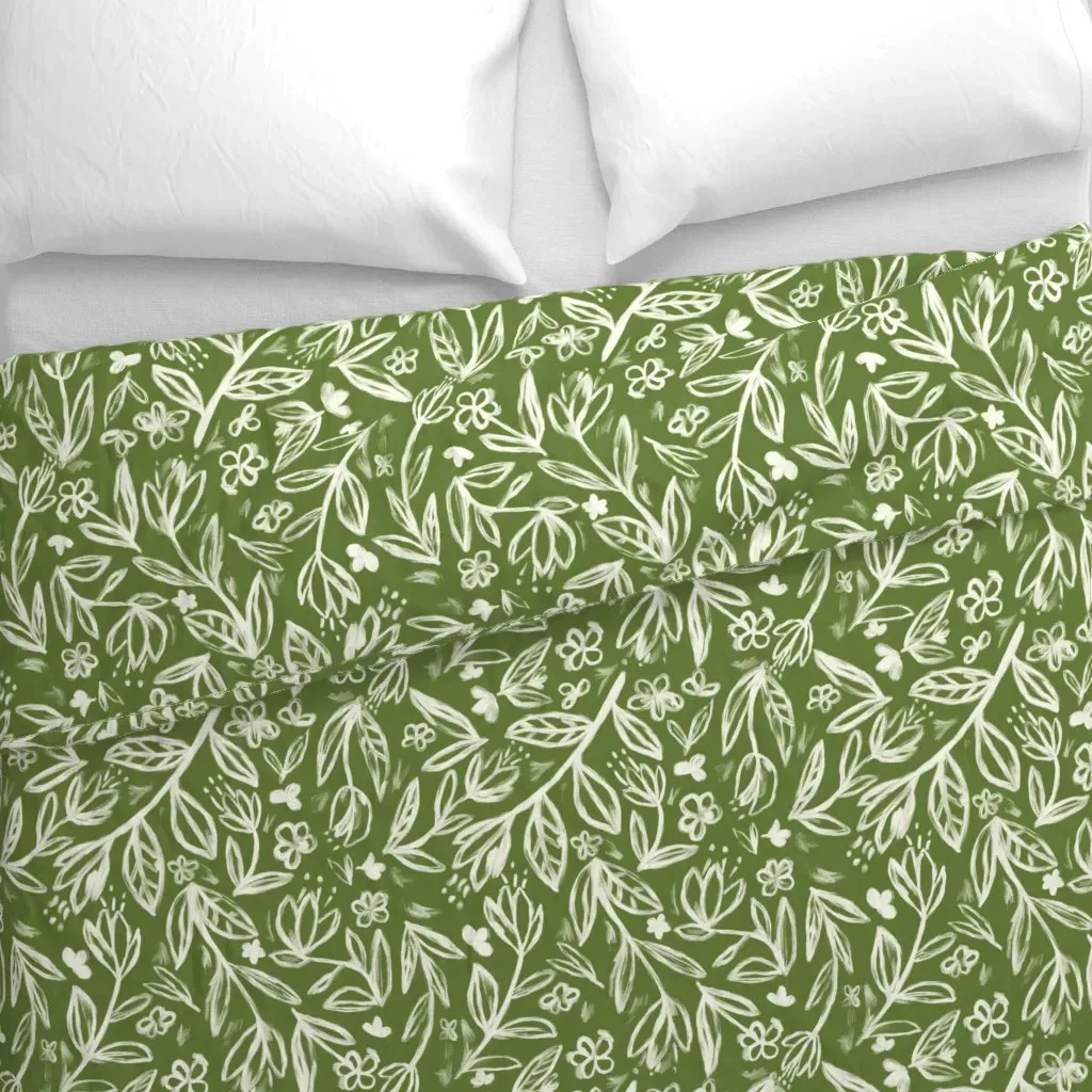 Oil Flower Pattern Duvet Cover - White alternate view