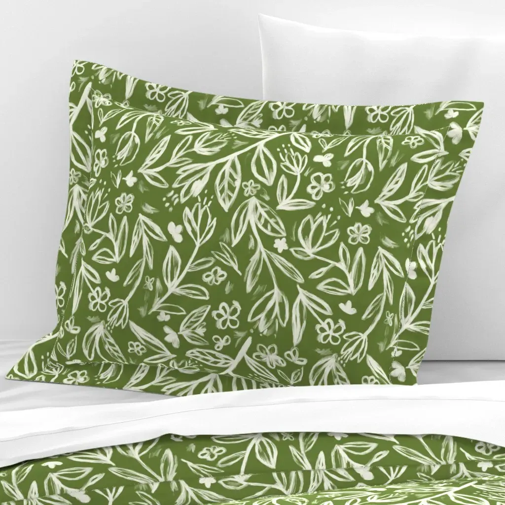 Oil Flower Pattern Standard Flanged Pillowcase - Dark Green, Cotton Sateen product