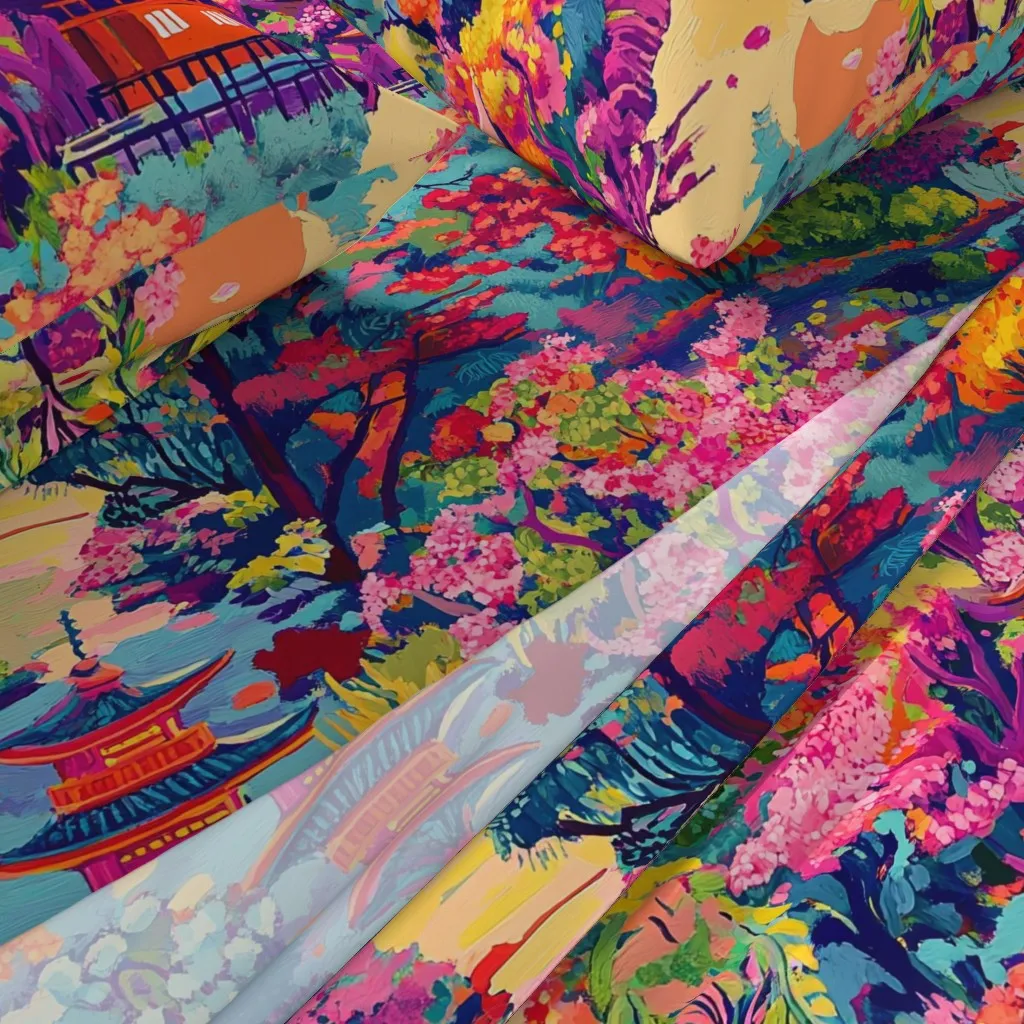 Oil Paint Japanese Garden Sundown King Sheet Set - Pink alternate view