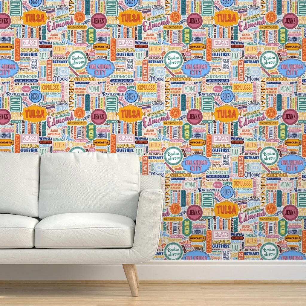 Oklahoma Cities And Towns Peel and Stick Wallpaper - Orange product