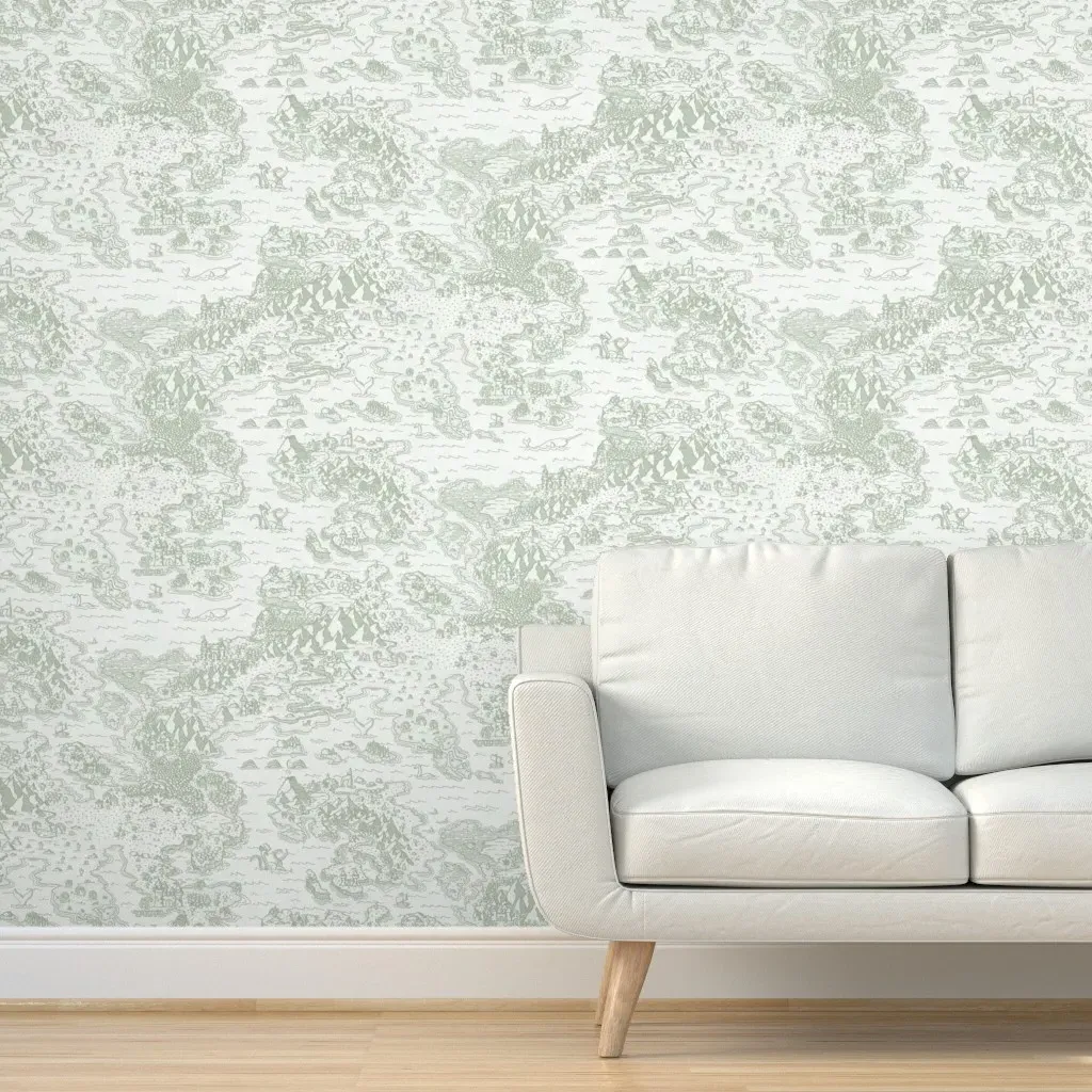Old Fantasy Map Sea Monsters Peel and Stick Wallpaper - Sage Green product