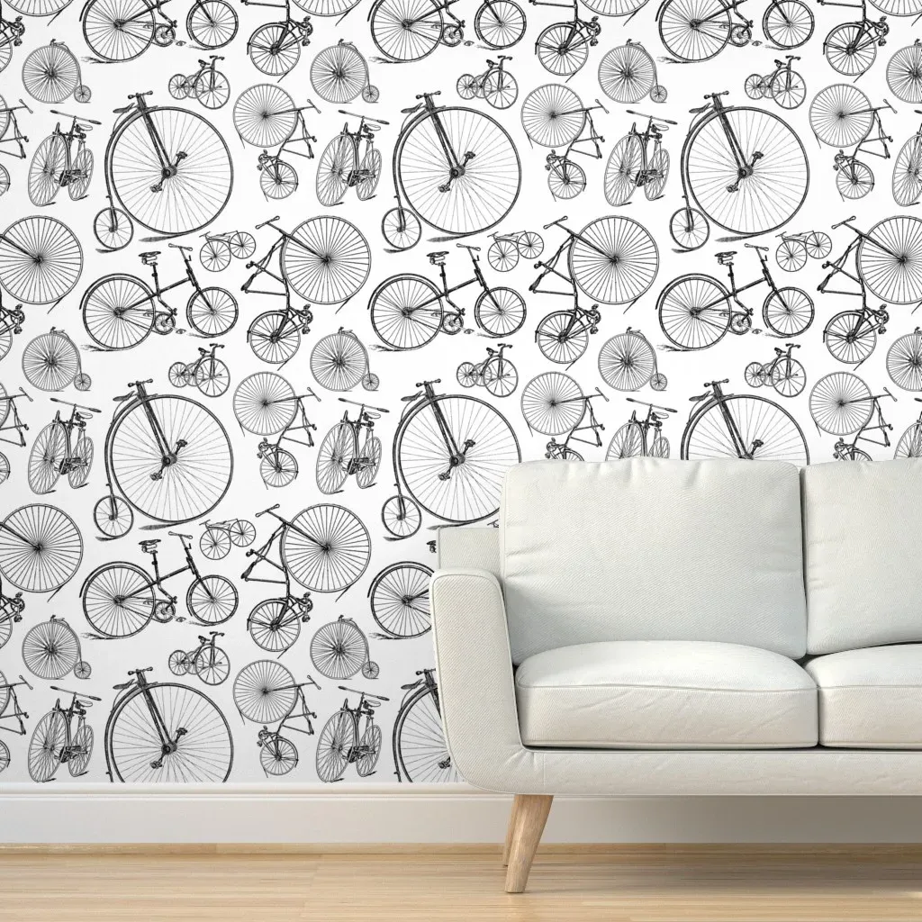 Old Fashioned Bicycles Peel and Stick Wallpaper - Black & White product