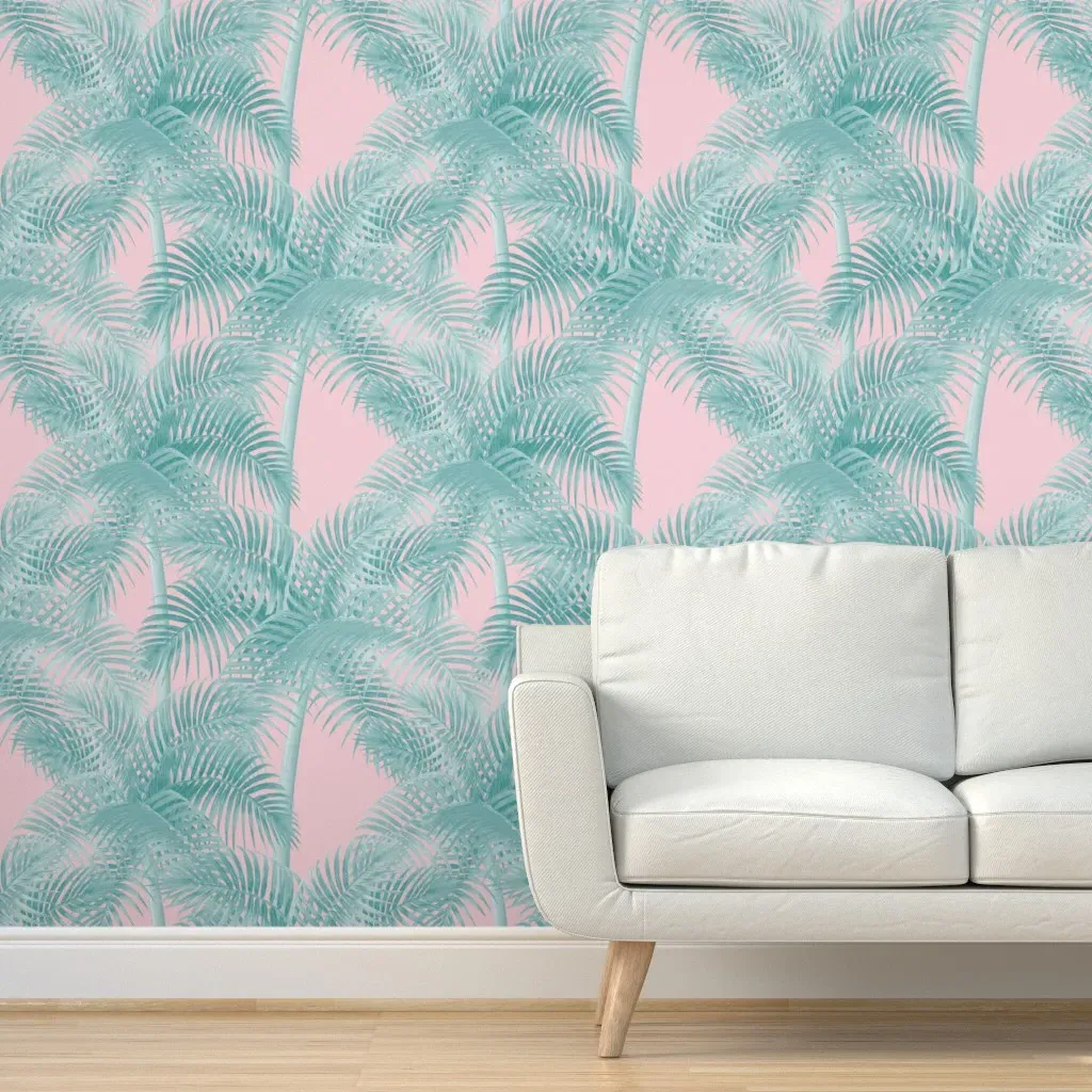 Old Fashioned Palm Springs Peel and Stick Wallpaper - Pink, Blue, Teal product