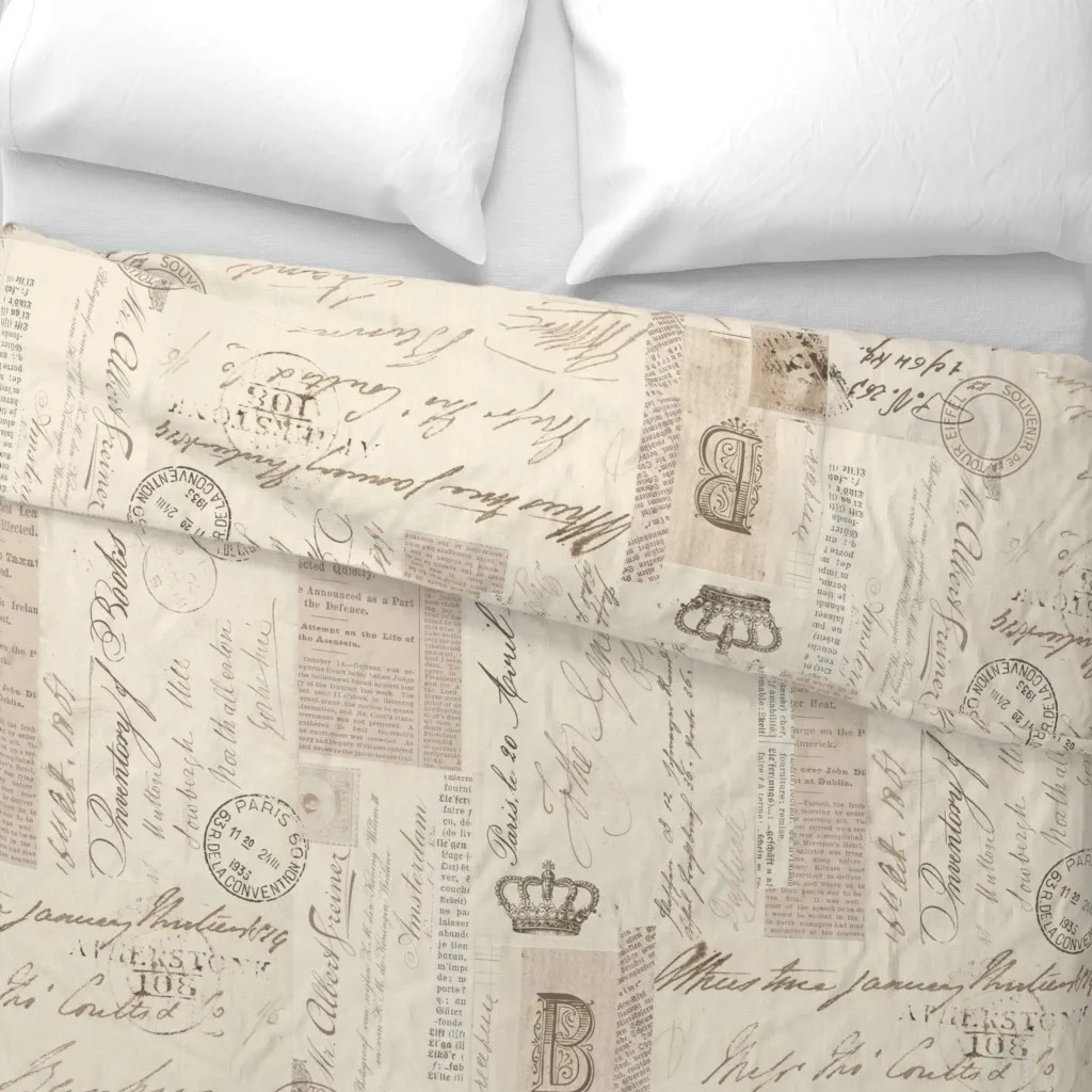 Old Letters And Postcards Duvet Cover - Beige alternate view