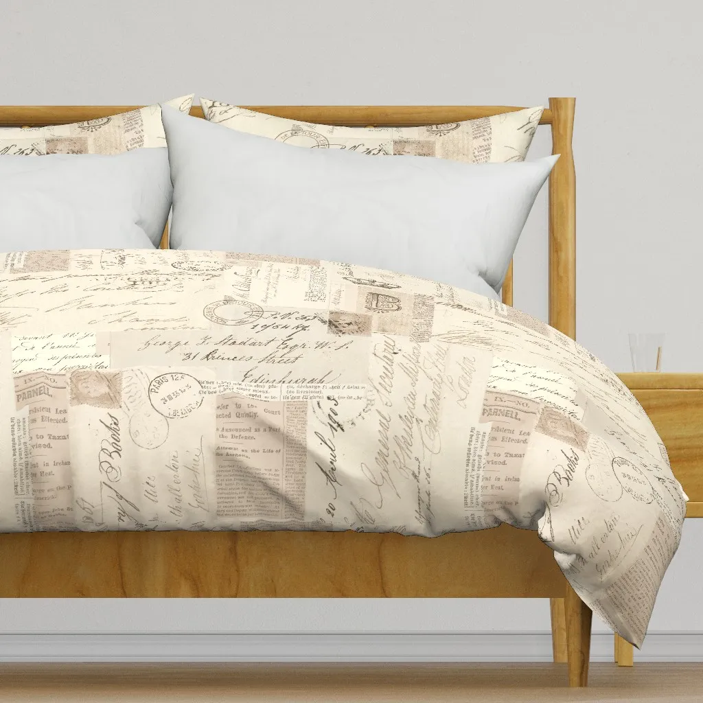 Old Letters And Postcards Duvet Cover - Beige product