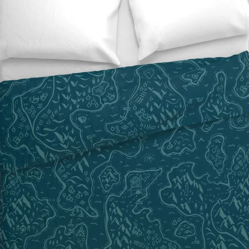 Old School Fantasy Map Duvet Cover - Teal alternate view