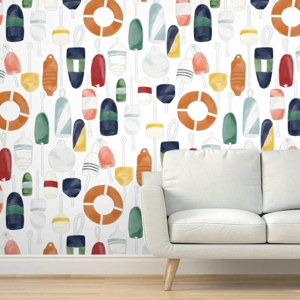Old World Buoys Nautical Peel and Stick Wallpaper - White product