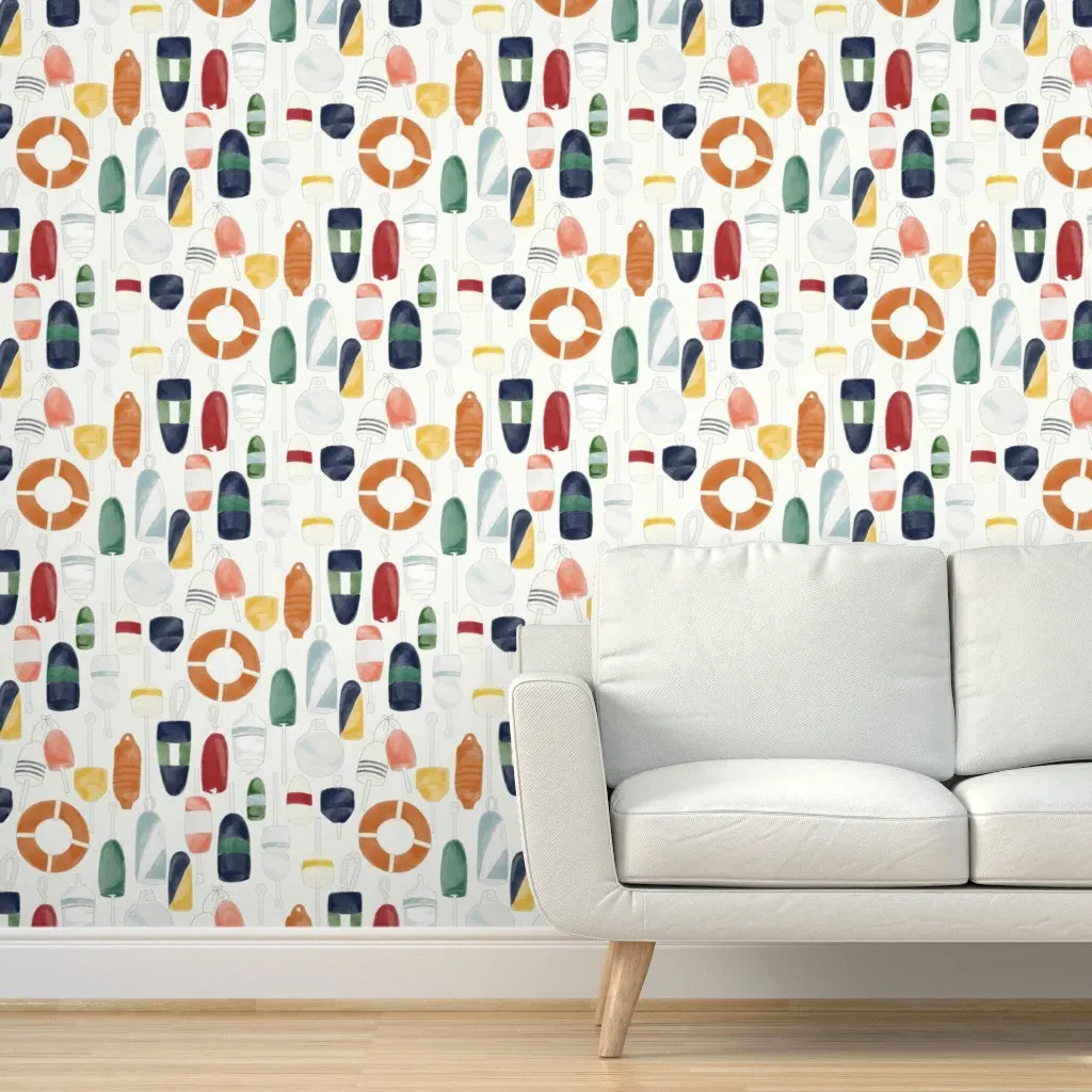 Old World Buoys Peel and Stick Wallpaper - White product