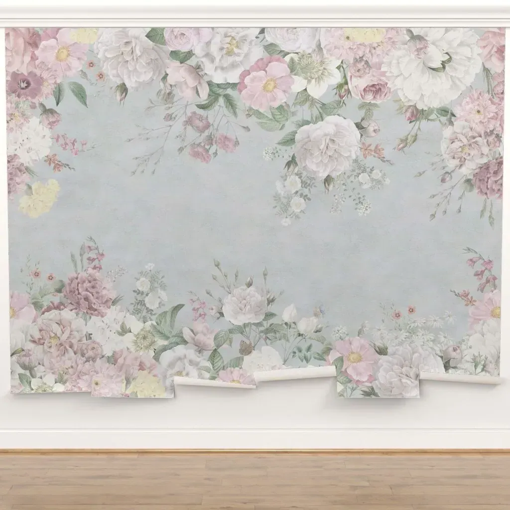 Olga Baroque Garden Roses Peel and Stick Wall Mural - Blue product