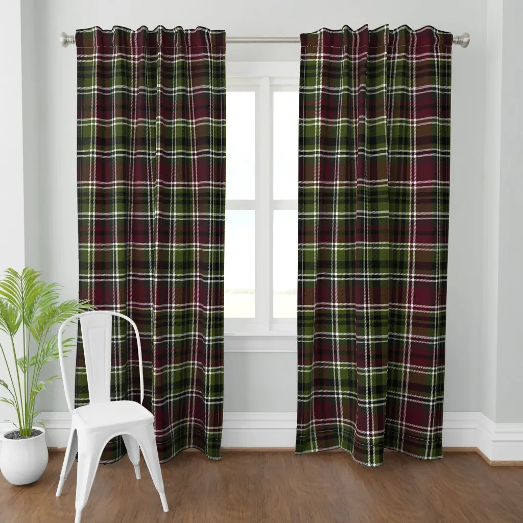 Olive and Burgundy Curtain Panel - Green product