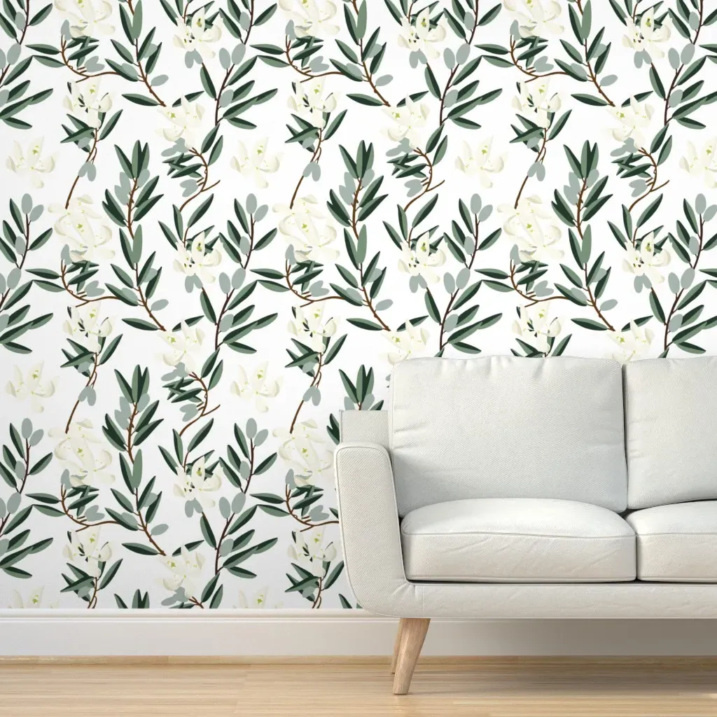 Olive Bloom Small Peel and Stick Wallpaper - White, Green product