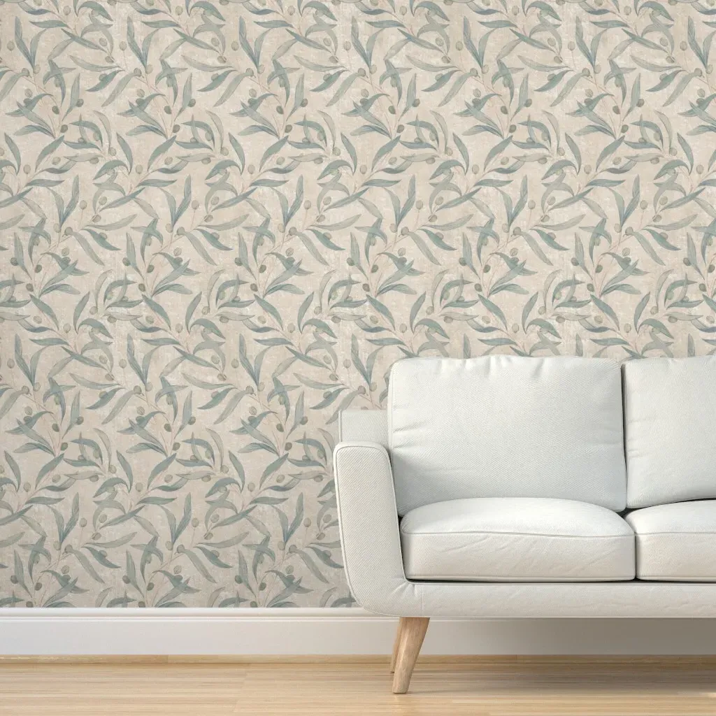 Olive Branches Faded Fresco Peel and Stick Wallpaper - Beige, Green product