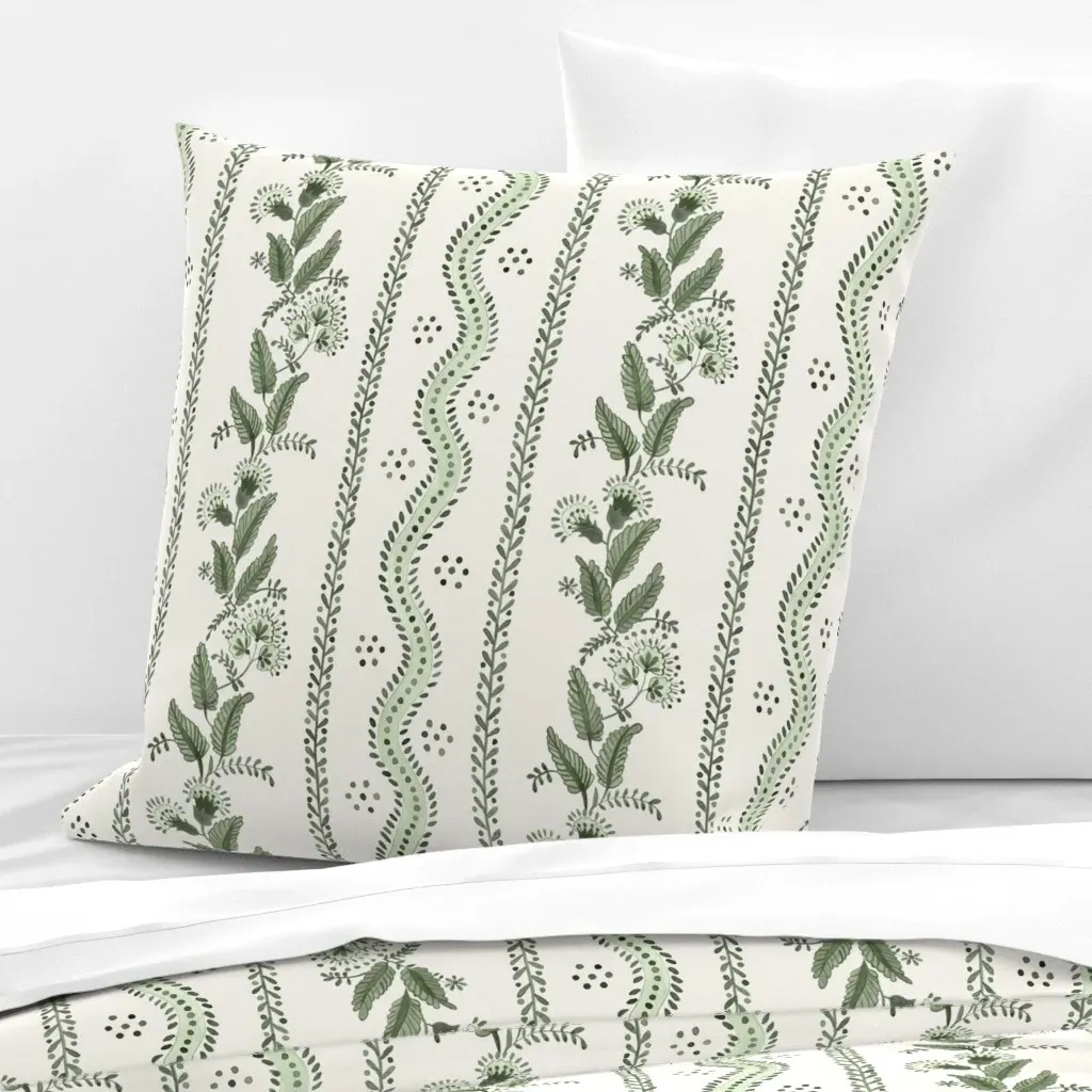 Olive Green On Cream Emma Stripe Euro Pillow Sham - Sage Green product