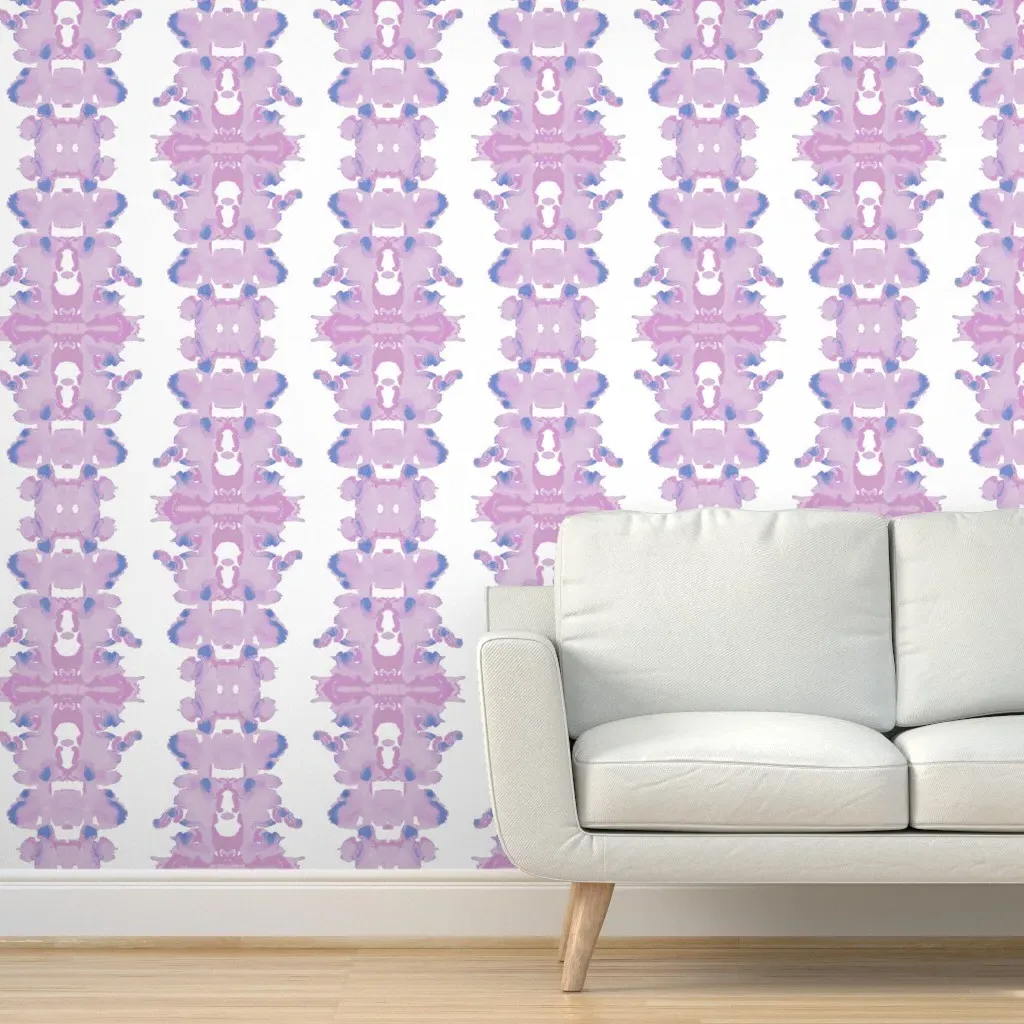 Olivia Blue Lavender Double Inkblot3 Peel and Stick Wallpaper - Blue product
