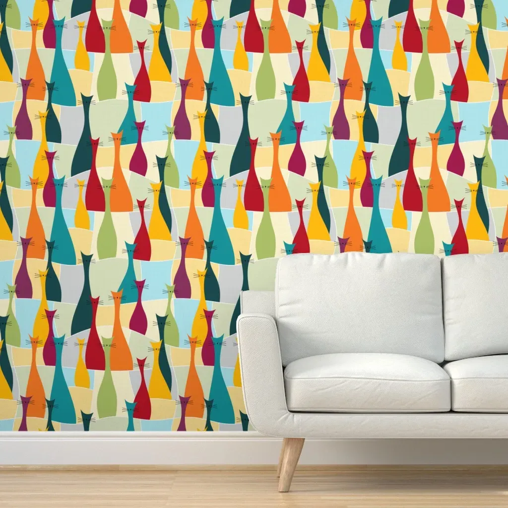 Ollie Cat Bohemian Peel and Stick Wallpaper - Orange, Fabric product