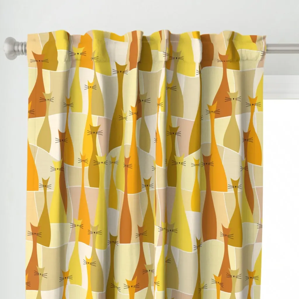 Ollie Cat Shades Curtain Panel - Golden Yellow alternate view