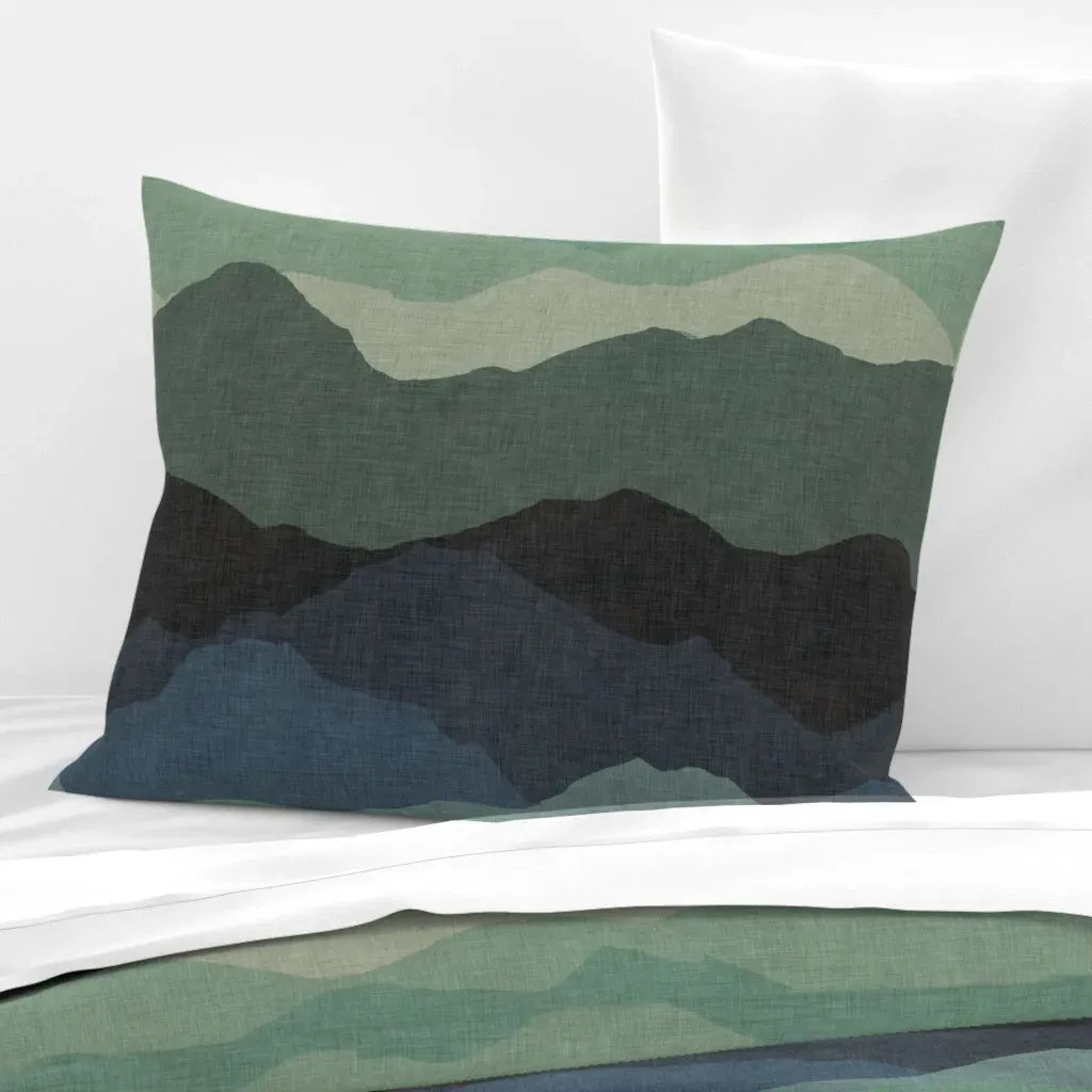 Ombre Mountain Landscape Standard Pillow - Teal, Cotton product