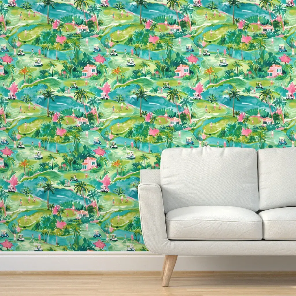 On The Links Golf Watercolor Peel and Stick Wallpaper - Green product