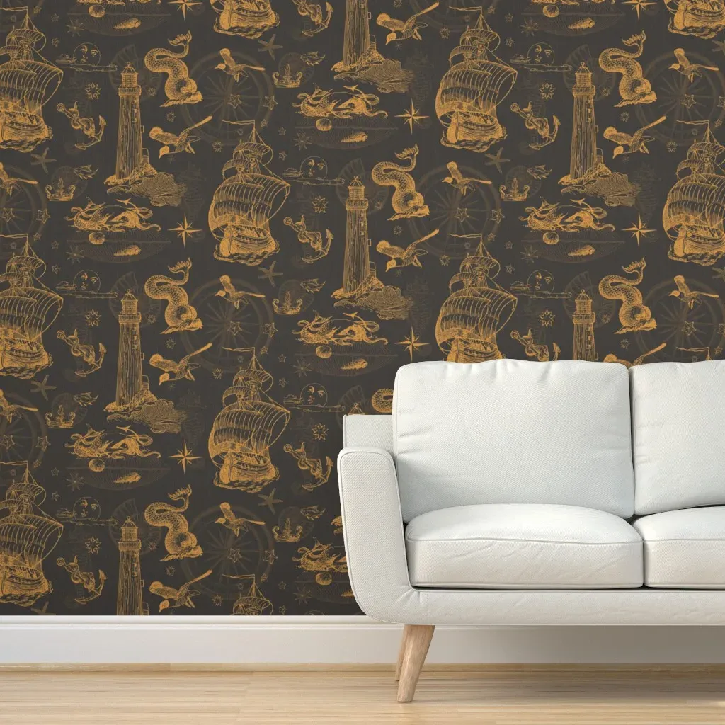 Once Upon A Time Nautical Toile Peel and Stick Wallpaper - Black product