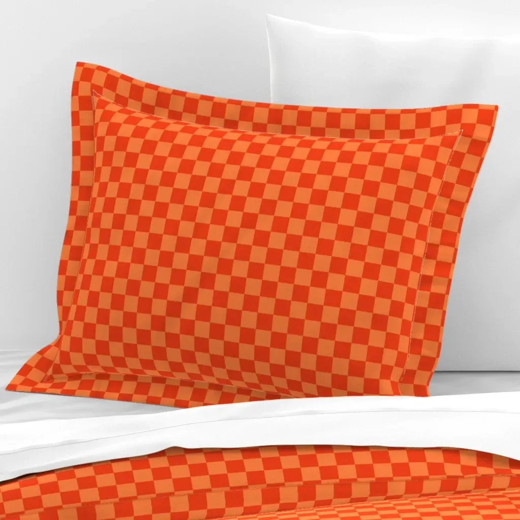 One Inch Checker Zultanite Standard Flanged Pillow - Orange, Cotton Sateen product