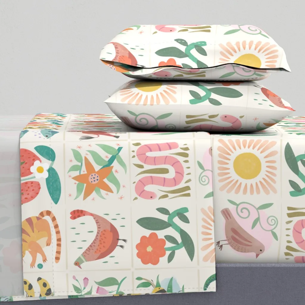 One Sunny Day Plants & Animals Faux Tile Twin XL Sheet Set - Beige product