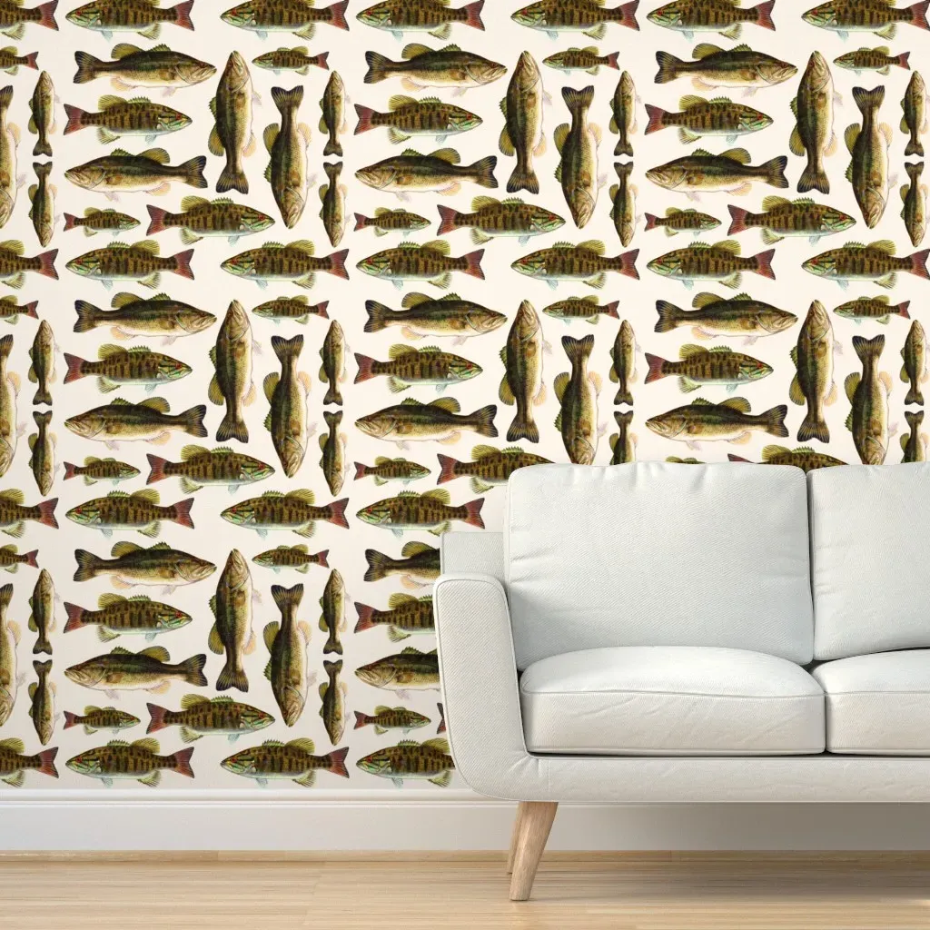 One Yard Of Fish Plushies Peel and Stick Wallpaper - Beige, Green product