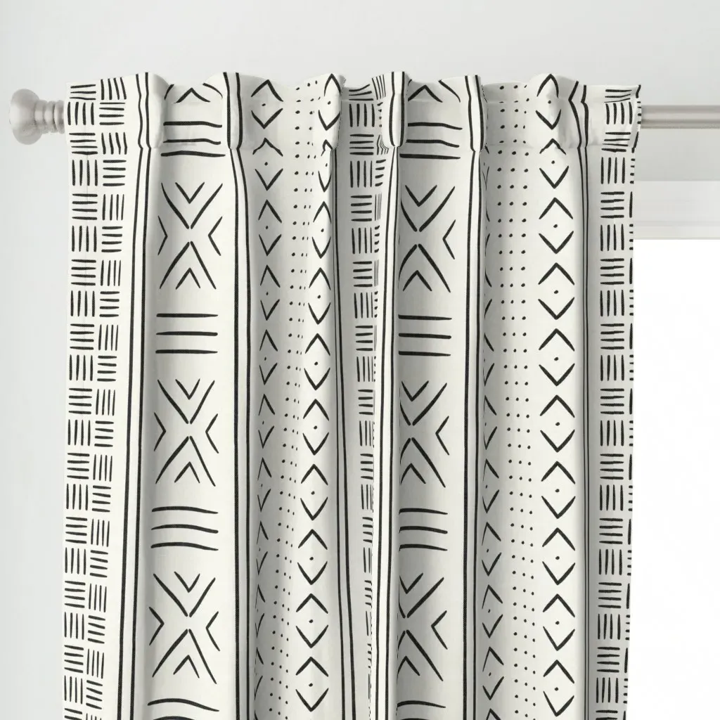 Onyx On Bone Mud Cloth Curtain Panel - Black alternate view