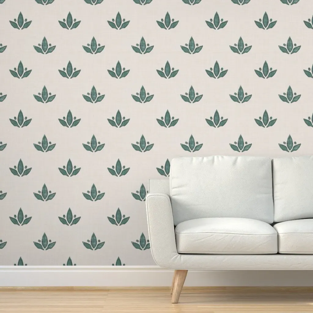 Ophelia Block Print Flower Peel and Stick Wallpaper - Teal product