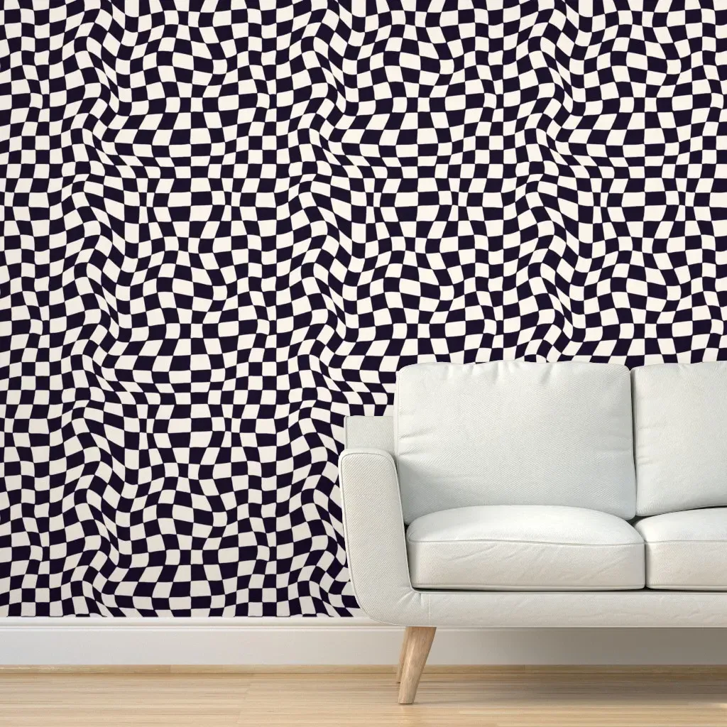Optical Checkerboard Y2K Peel and Stick Wallpaper - Monochrome Black and White product