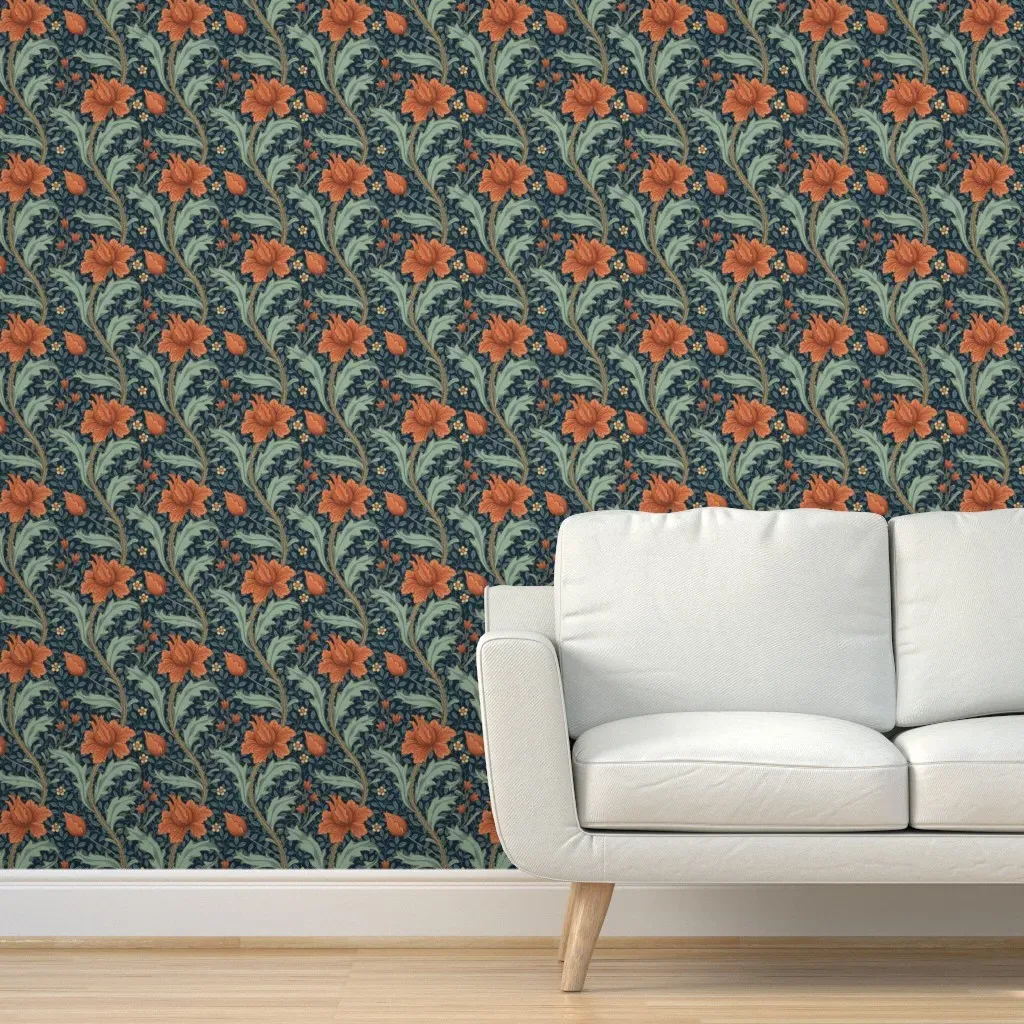 Opulent Flowers Peel and Stick Wallpaper - Orange, Teal product