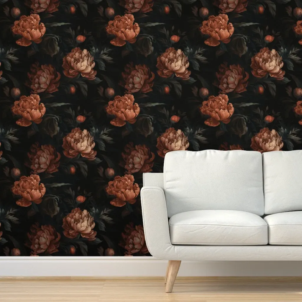 Opulent Peony Shadows Peel and Stick Wallpaper - Dusty Rose product