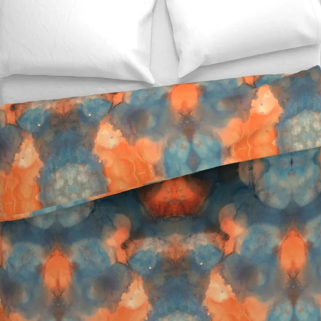 Orange and Blue Alcohol Ink Duvet Cover - Orange alternate view