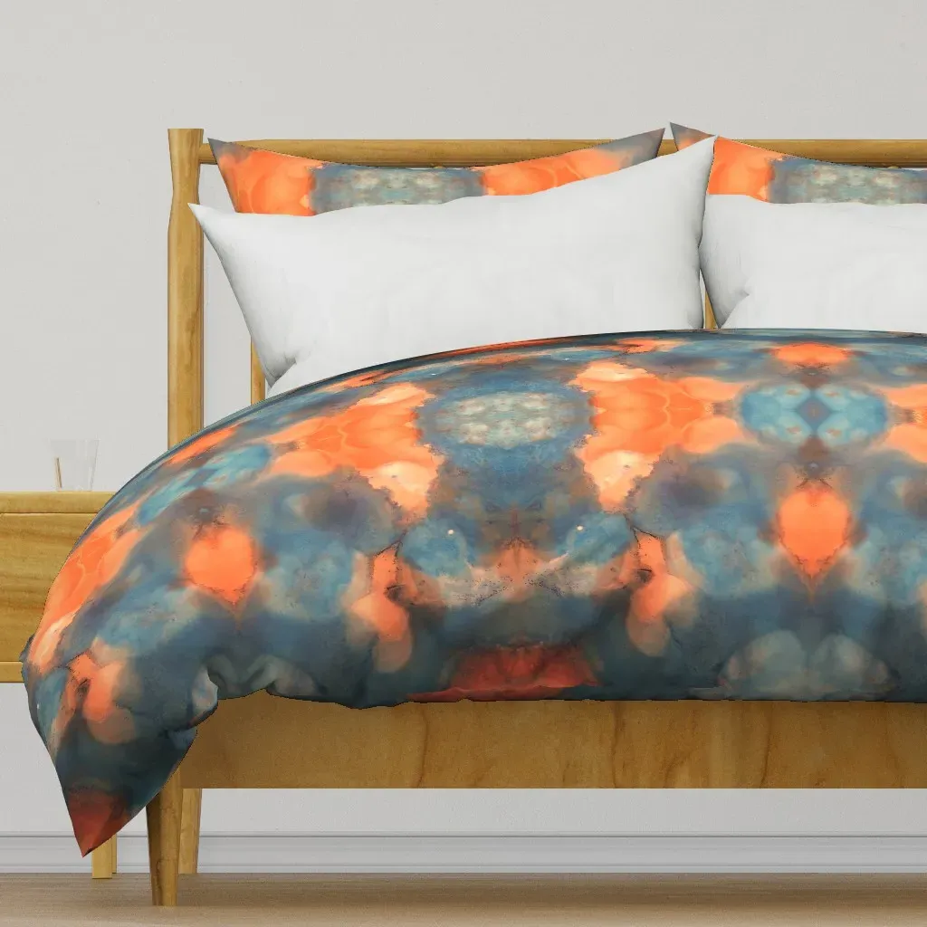 Orange and Blue Alcohol Ink Duvet Cover - Orange product