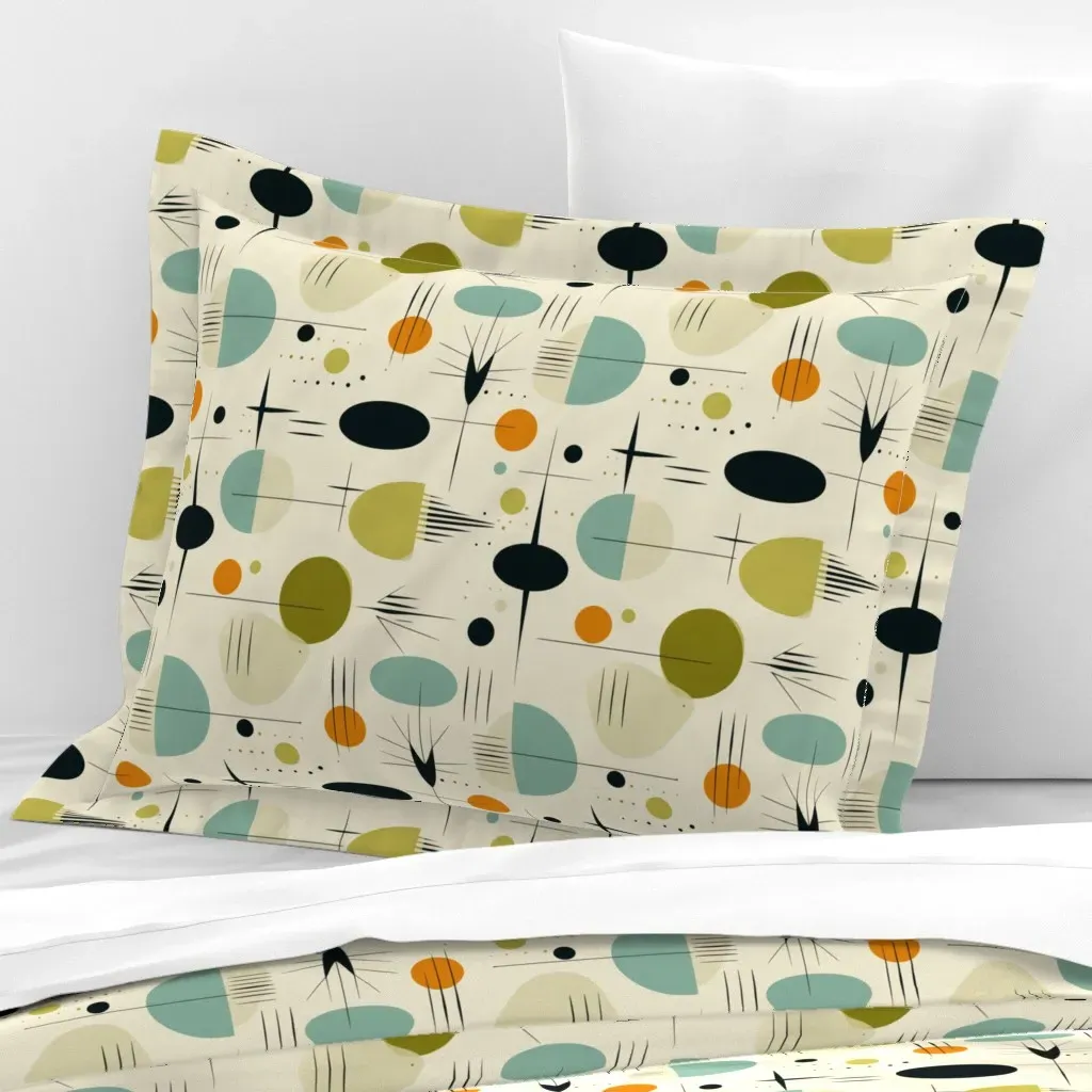 Orange and Olive Wide Cotton Sateen Standard Flanged Pillowcase - Beige product
