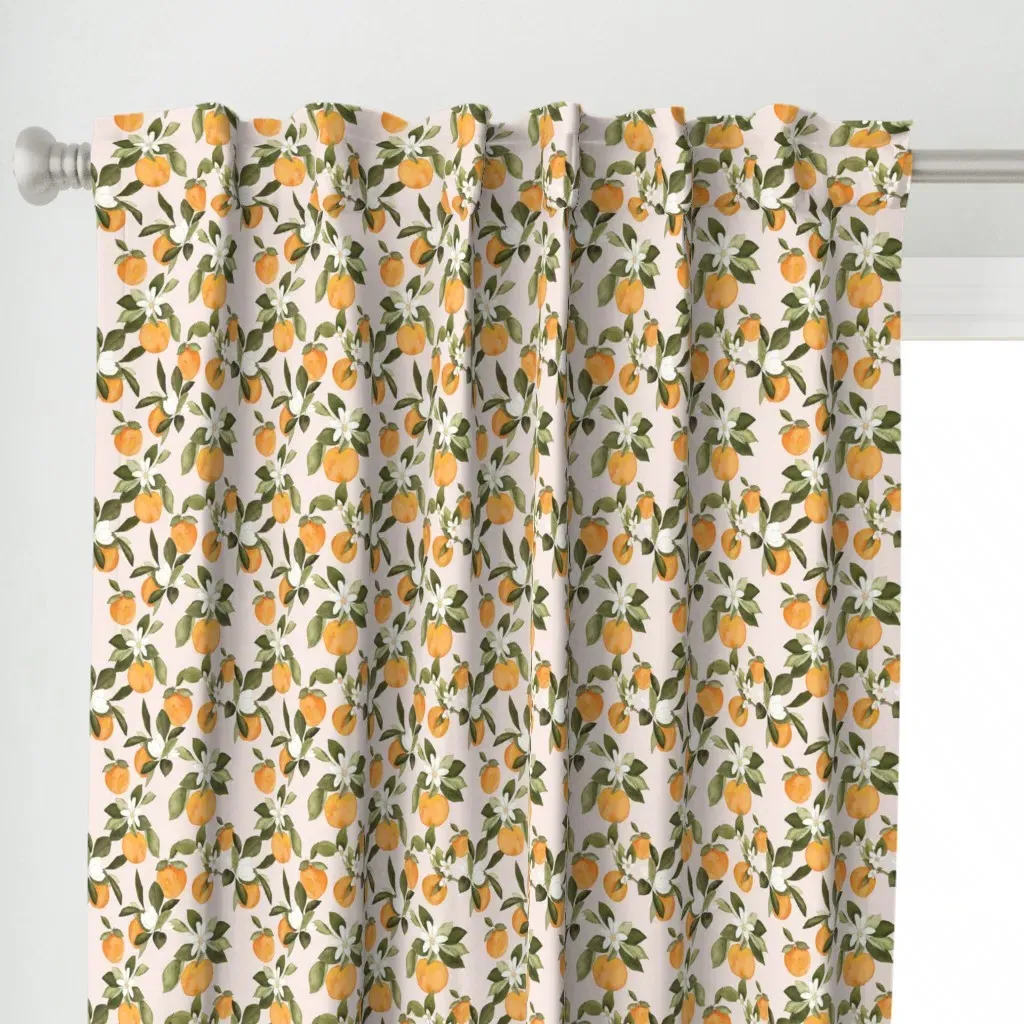 Orange Blossom on Pink Curtain Panel - Orange alternate view
