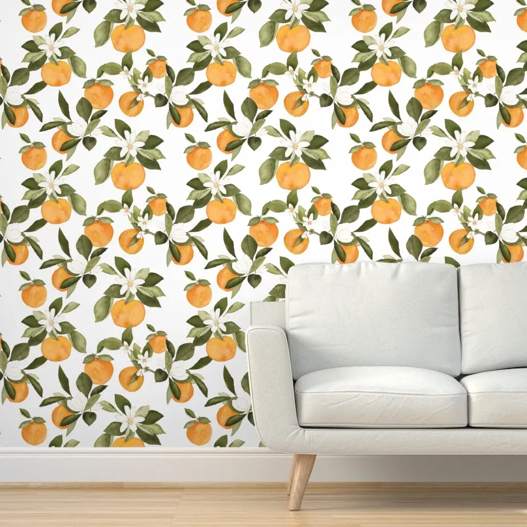 Orange Blossom Peel and Stick Wallpaper - Orange, Green product
