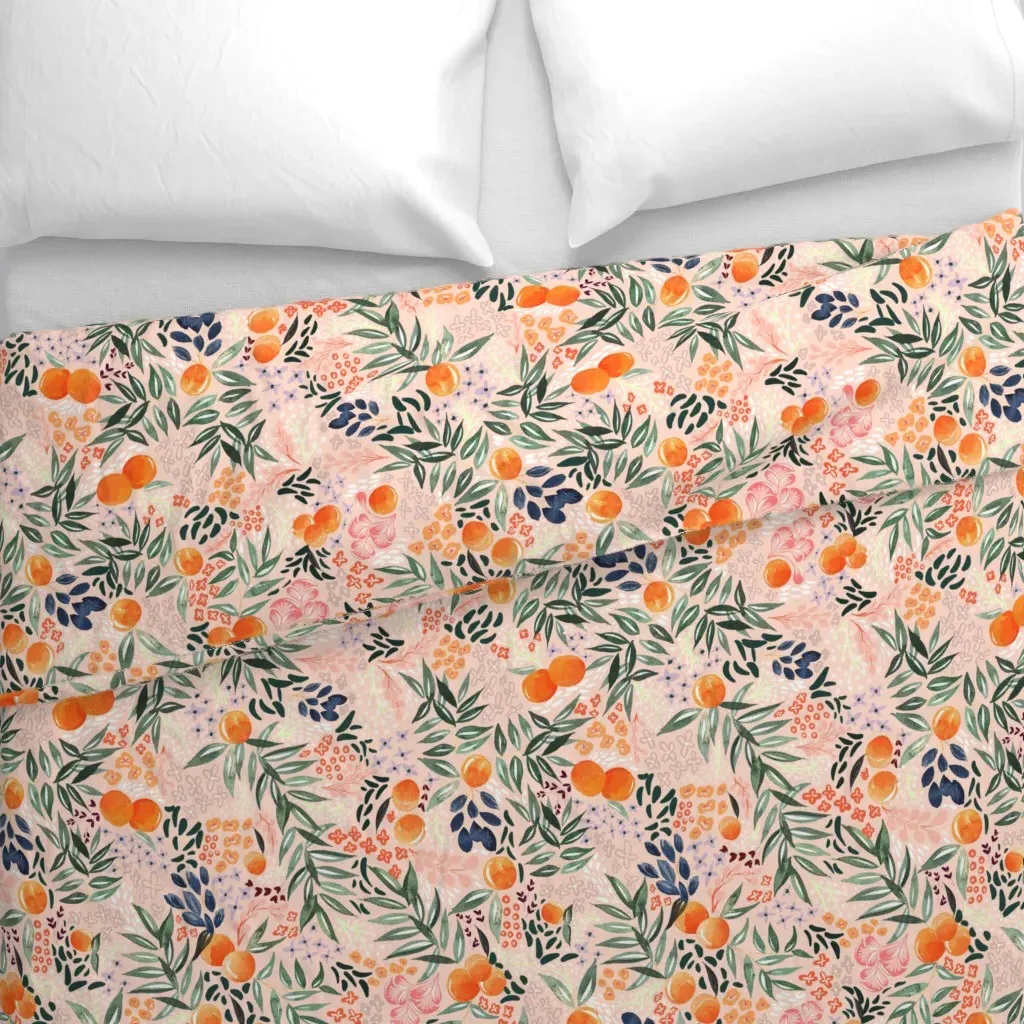 Orange Blossoms On Pink Duvet Cover - Orange alternate view