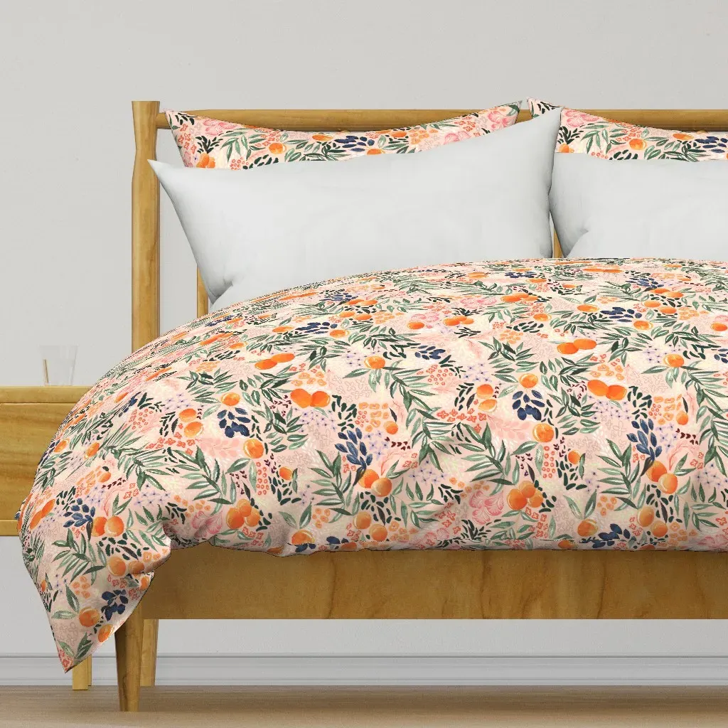 Orange Blossoms On Pink Duvet Cover - Orange product