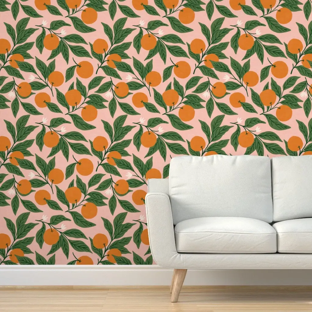 Orange Blossoms Peel and Stick Wallpaper - Pink, Orange product