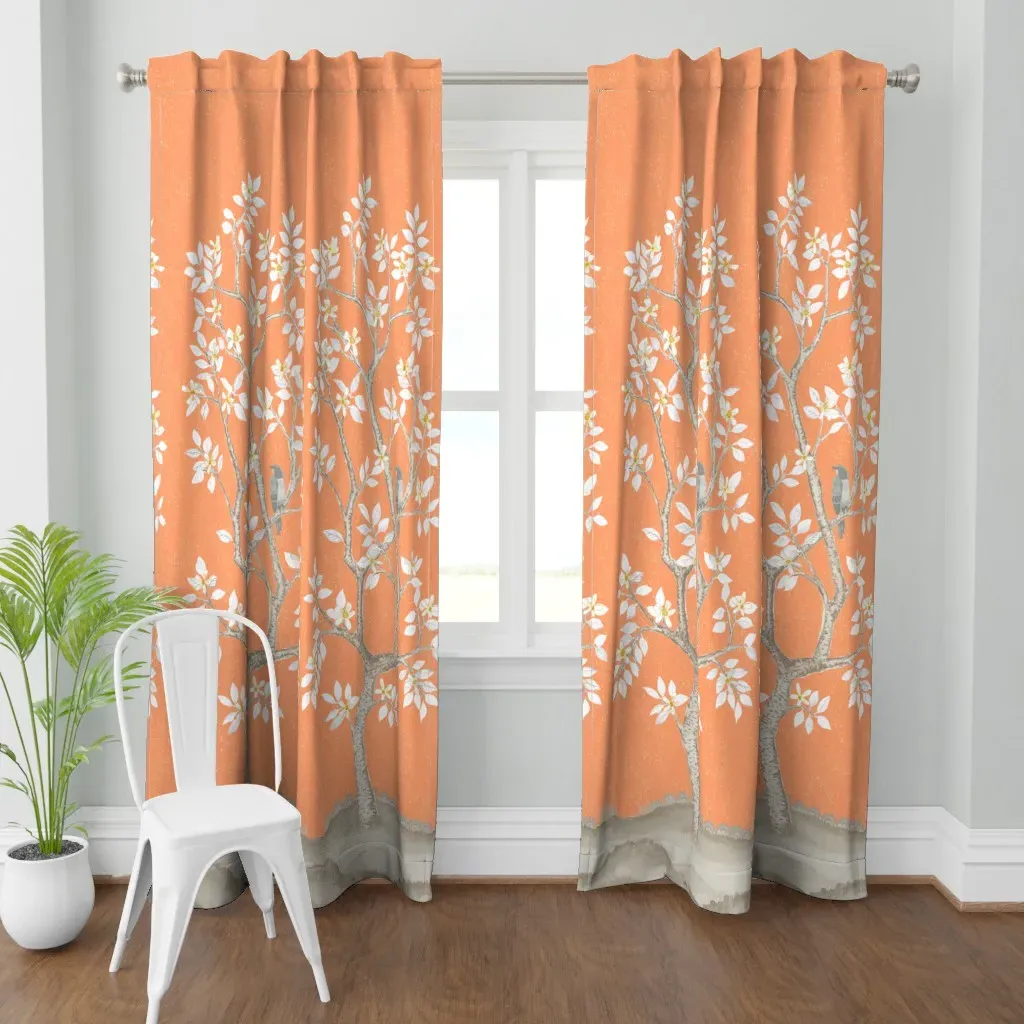 Orange Grey Citrus Curtain Panel - White product