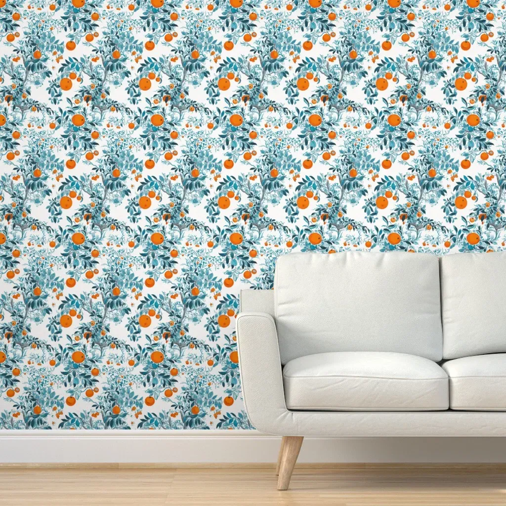 Orange Grove Tangerine and Cerulean Peel and Stick Wallpaper - Orange product