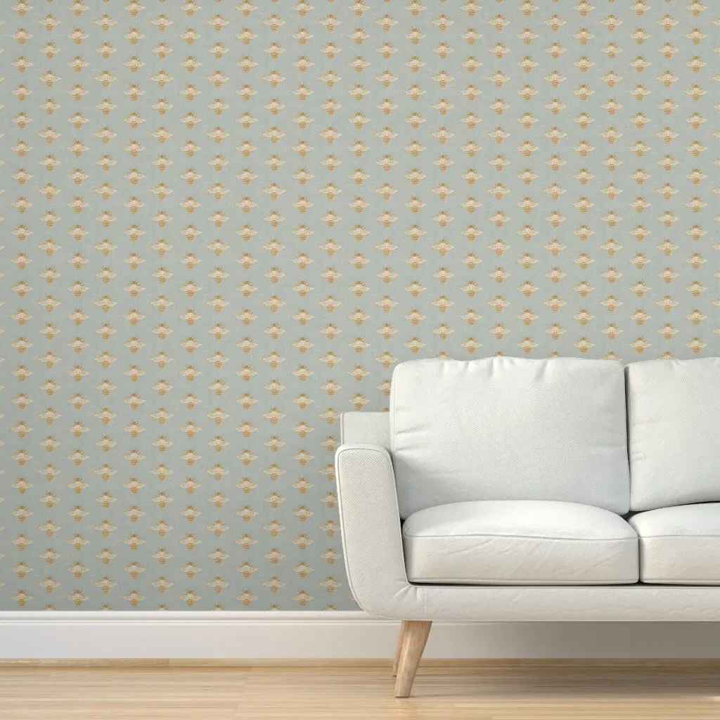 Orange Orchard Honeybee Peel and Stick Wallpaper - Pale Blue, Orange product